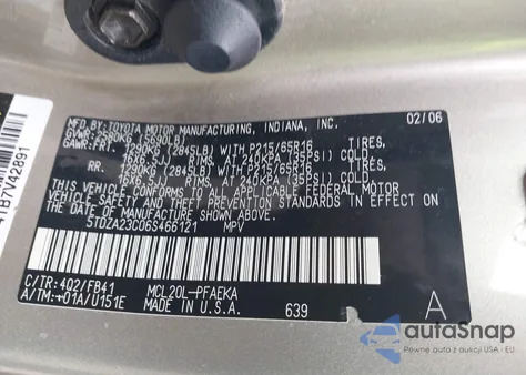 2006 Toyota Sienna Ce из США, поврежденный, VIN 5TDZA23C06S466121